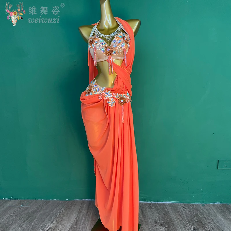 Abiti da competizione di danza del ventre per adulti e bambini Abito lungo personalizzato con pietre AB senior Abito da spettacolo di danza orientale