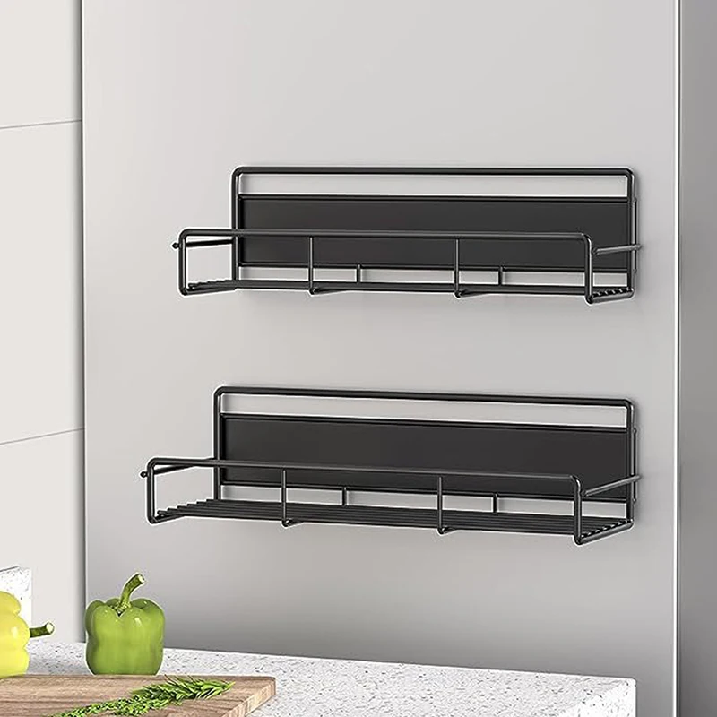 Magnetic Spice Storage Rack Black Fridge Shelves Cabinet Organizer Kitchen Accessories Refrigerator Side Shelf Outdoor Tableware