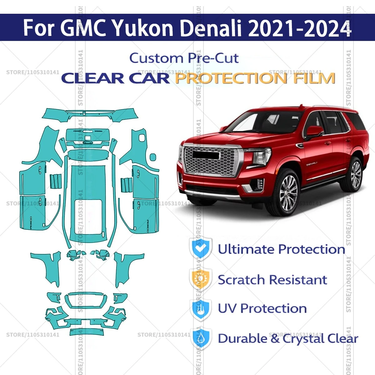 

Pre-Cut Paint Protection Film PPF Transparent Car Film Automotive PPF Full Vehicle Professional For GMC Yukon Denali 2021-2024