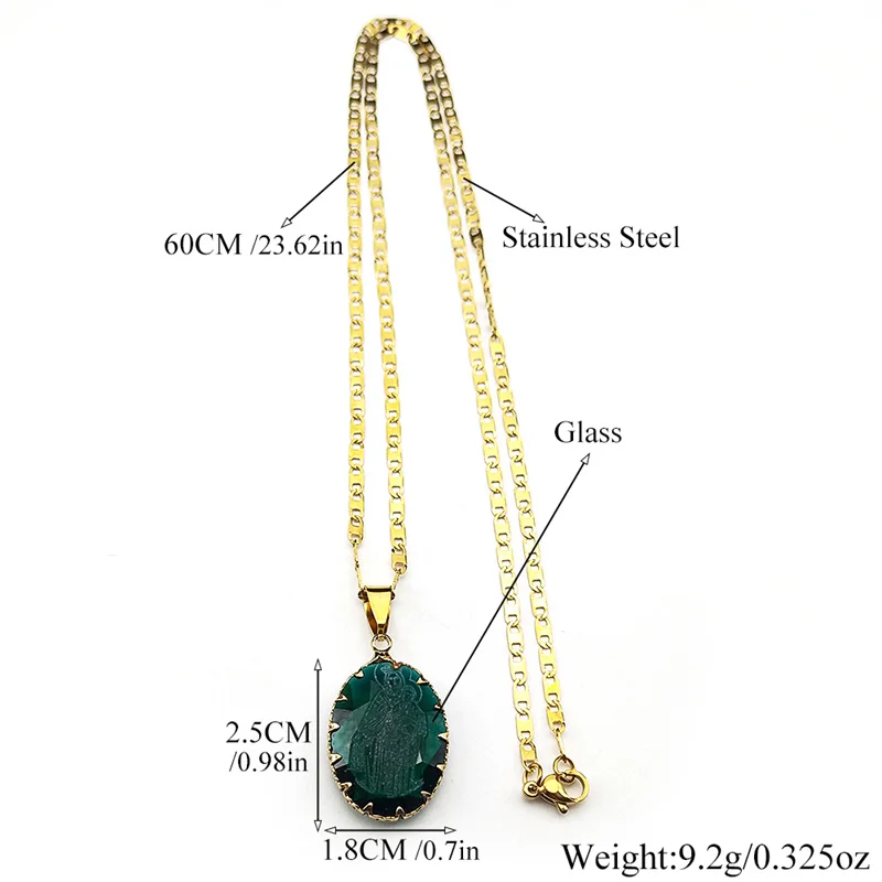Virgin Mary Baby Jesus Oval Glass Pendant Necklace for Women Men Stainless Steel Gold Color Catholic Mother Mary Chain Jewelry - view 6