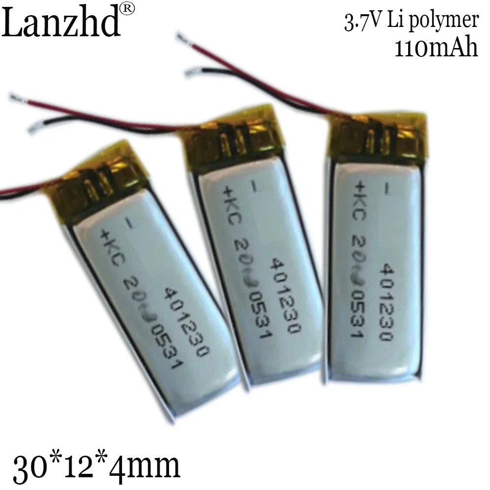 1-10pcs  401230 3.7V 110mAh Lithium Polymer lipo Rechargeable Lipo battery for MP3 GPS bluetooth headset video pen camera