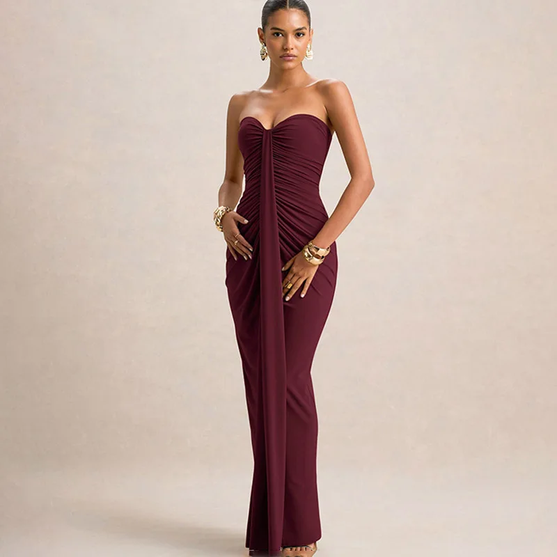 

TARUXY Fashion Sexy Pleated Dress Women One Shoulder Sleeveless Slim High Waist Patchwork Dress Summer New High Street Clothing