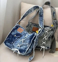 Fashion Washed Denim Women Shoulder Bag Large Capacity Y2K female Crossbody Bags Soft Jeans Casual handbag Shopping Bag