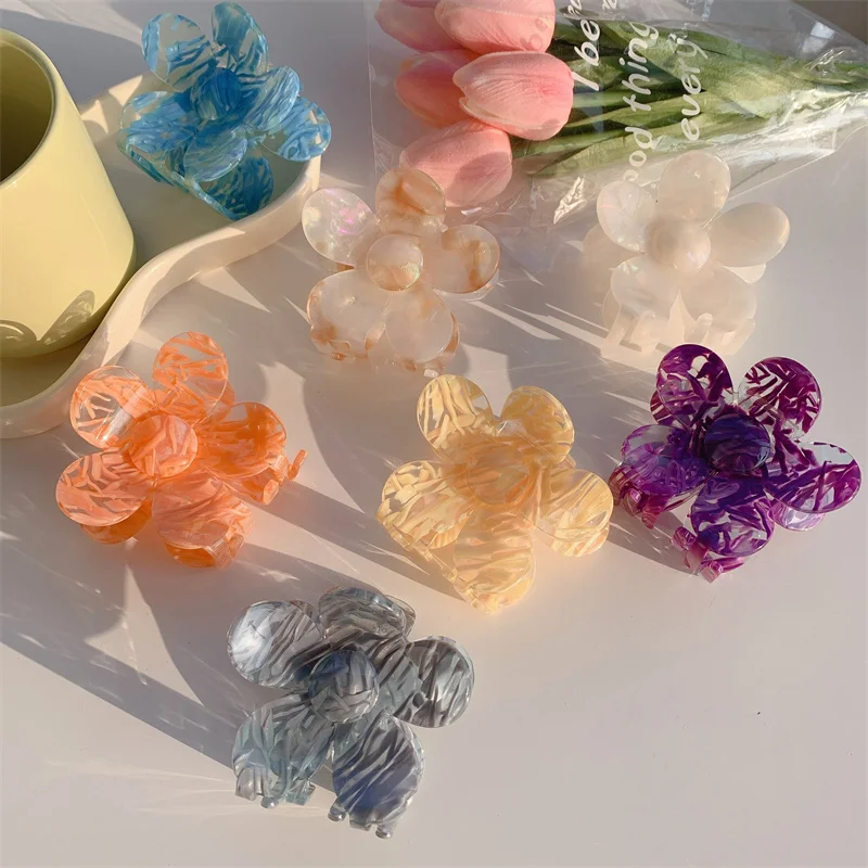 New Floral Hair Claw Clips Acetate Flower Geometric Printing Large Clamps Grab Shark Clip Ins Korean Women Hair Accessories