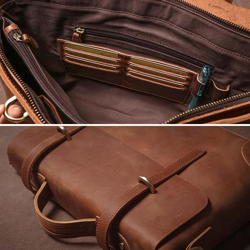 GURO 高級ブランド本革ハンドバッグ男性エグゼクティブブリーフケースレトロ大型メッセンジャーバッグクレイジーホース牛革ラップトップショルダーバッグ