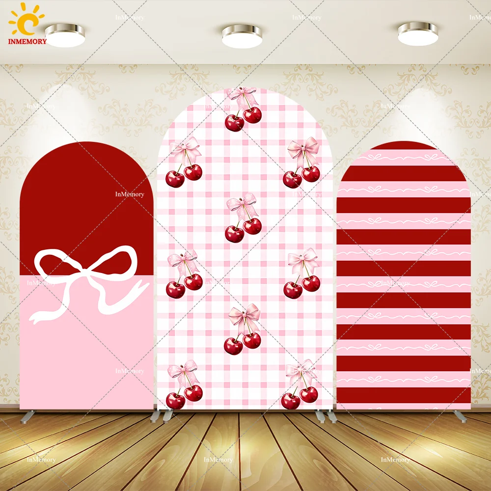 

Красные ягоды для девочек на день рождения, арочные настенные панели, баннер на заказ, полосы, детский душ, арочный фон, эластичный чехол