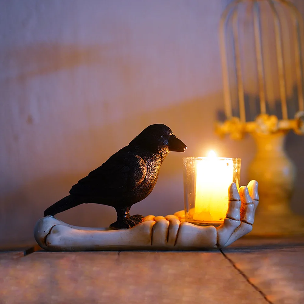 Neo-gothic ghost hand holding crow drinking water candle decoration theme atmosphere candlestick candle storm cup decoration