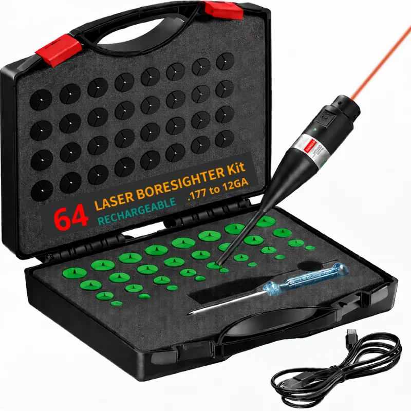 Laser Boresigher 64 Adapters Kit USB Rechargeable .177 .22 to 12GA Tactical Laser Collimator Boresighter Upgraded Version - view 3