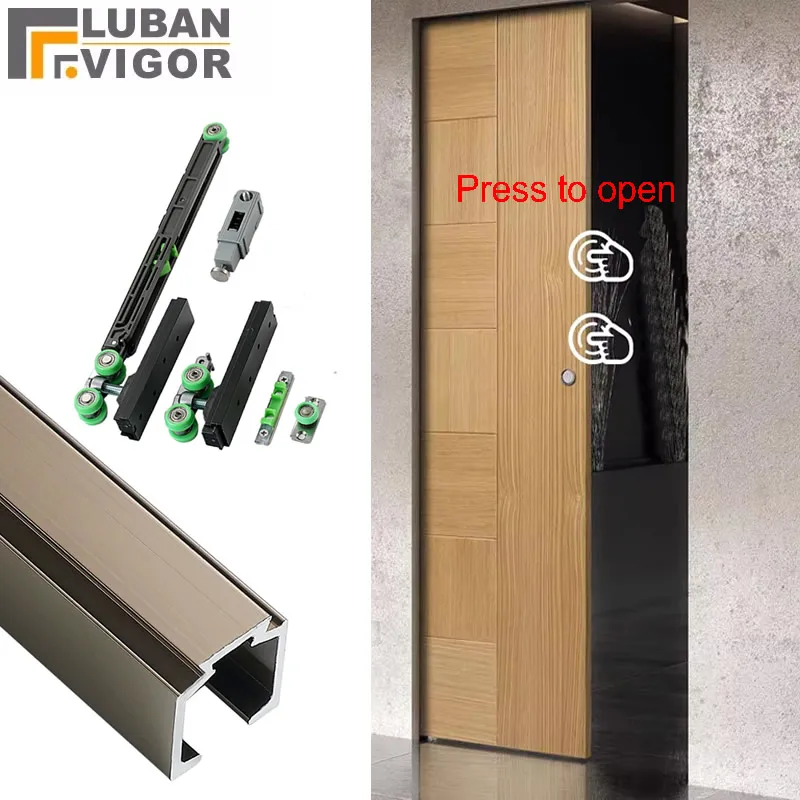 

Press to Open Invisible Sliding Door Track With Two Way Buffer Elastic Self Priming Aluminum Alloy for Kitchen Bathroom Door