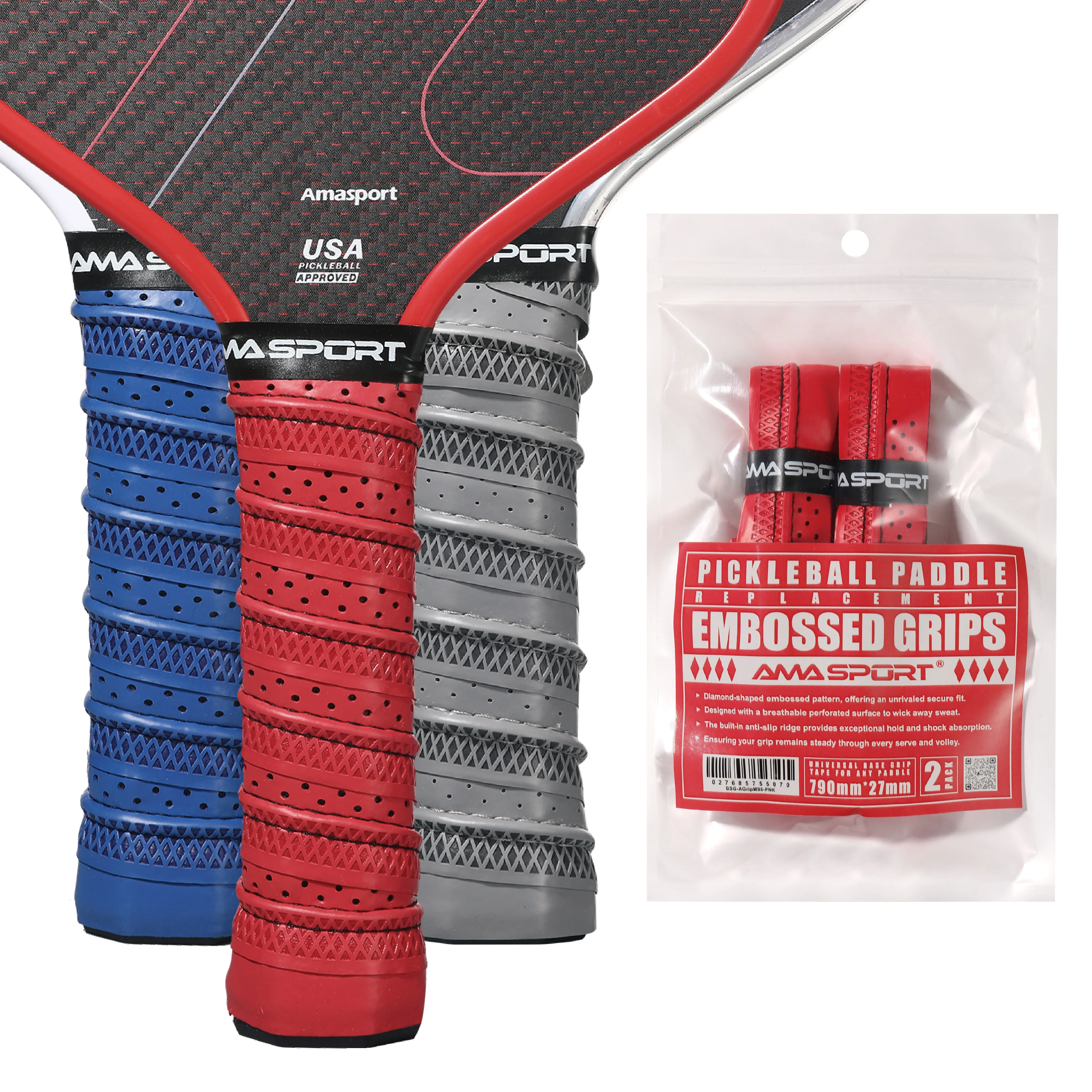 AMA 2PCS Pickleball Grip Tape with Raised Ridge Replacement Pickleball Overgrip Wrap Universal PickleBall Sport Accessories