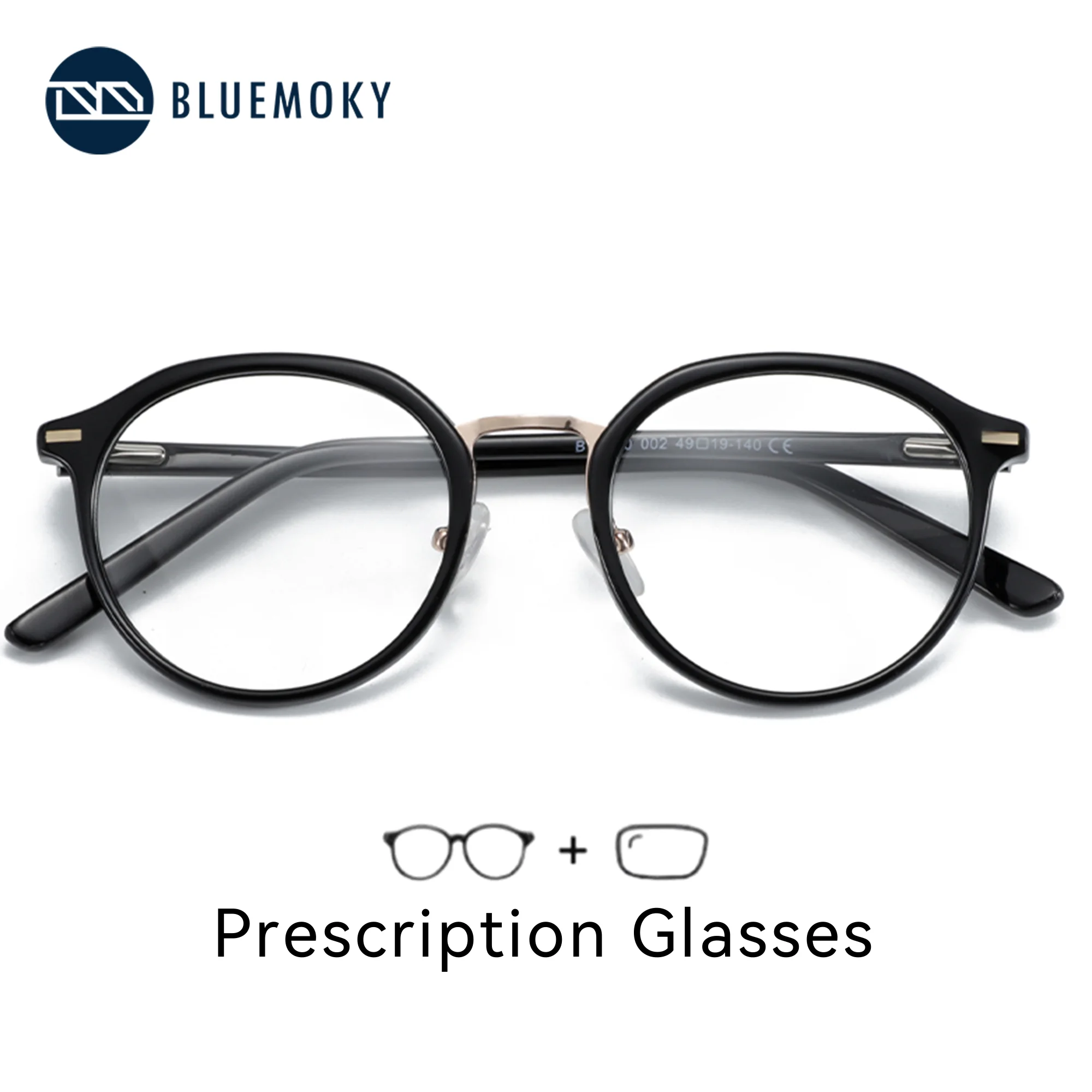 

BLUEMOKY Trendy Acetate Round Prescription Eyeglasses Anti Blue Light Protection Progressive Optical Glasses For Men Women