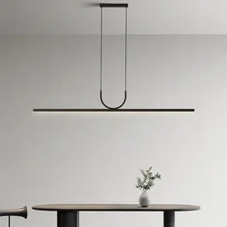 Minimalist Long Strip LED Chandelier Restaurant Kitchen Dining Desk Counter Remote Control High-end Pendant Lamp Decor Lighting