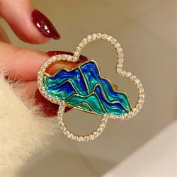 2024 New National Peaks Mountain Zircon Clover Brooches for Women Men Rhinestone Hollow Flower Enamel Pins Clothing Accessories