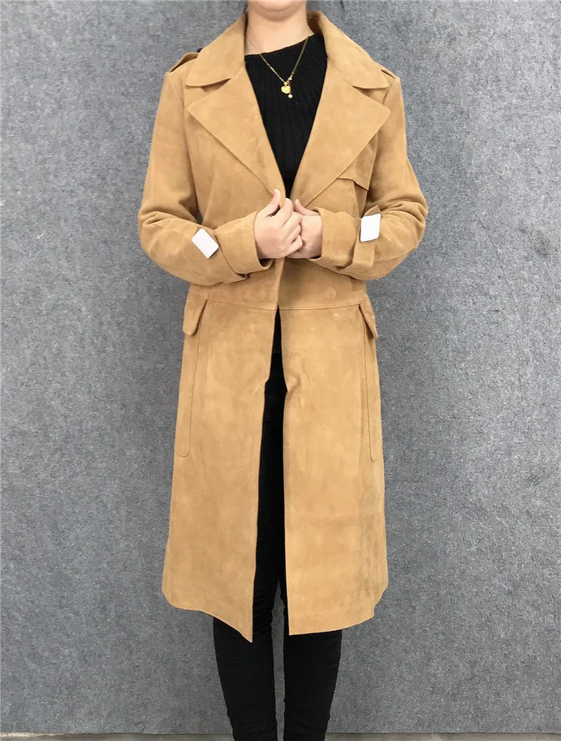 高級ベルベットレザージャケット レディースコート スリムウエストベルト付き ミディアム丈 着痩せ効果なし 本革