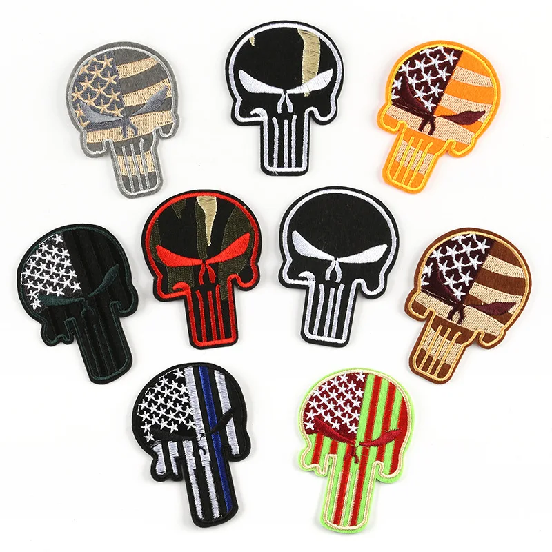 

Skull head Tactical Morale Badge Labels Embroidered Stickers iron on patch for clothing badge for ironing DIY t-shirt decor