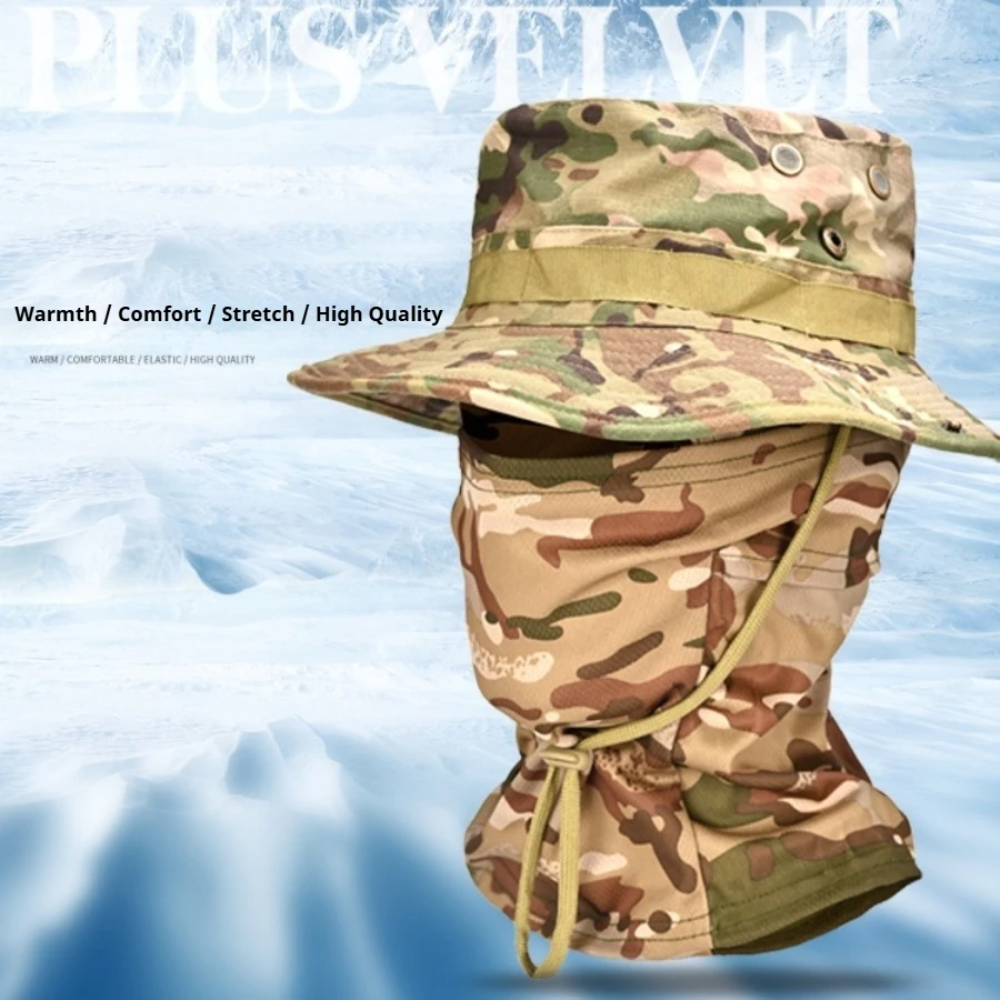 1pc Camouflage Wide Boonie Cap Balaclava Hat Outdoor Sunshade Suit Foldable Soft Hat Hunting Fishing Wide Brimmed Sunscreen Caps