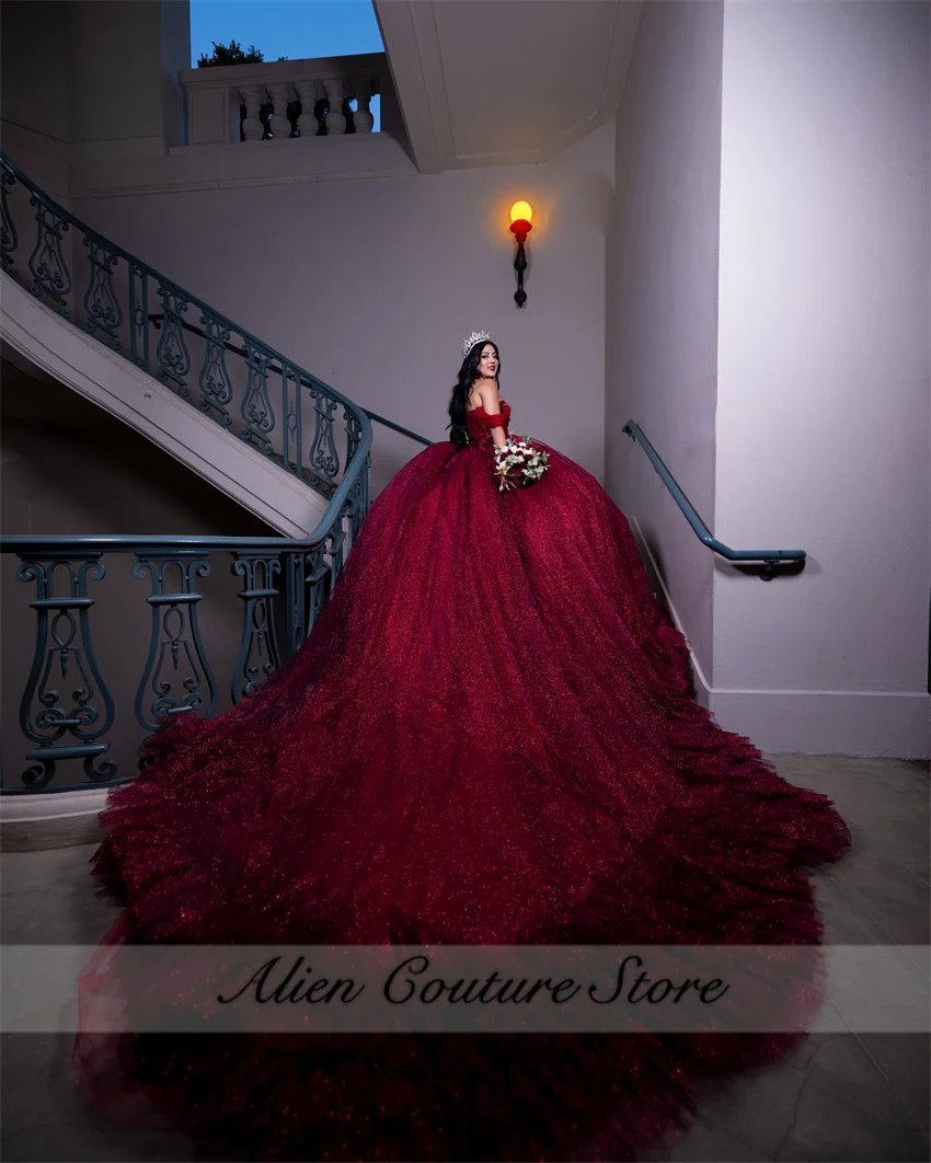 Exquisite Wine Red Quinceanera Dresses Ball Gown 2024 Applique Ruffles Tiered Sweet 16 Dress Birthday Party Gown Customized