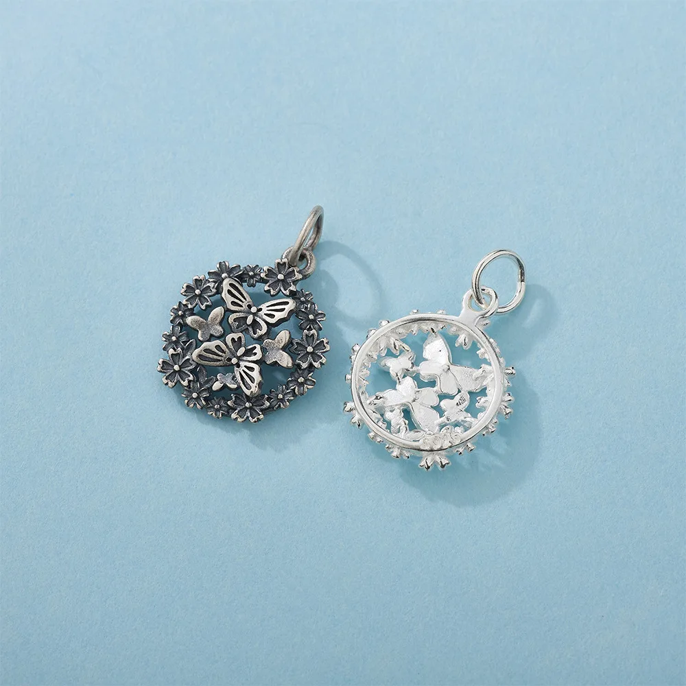 سحر 925 الفضة الرجعية الجوف التدريجي فراشة دائرة قلادة قلادة اليدوية DIY اكسسوارات سحر لسوار بلاتا 925 #4