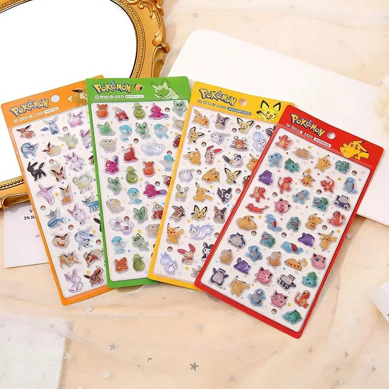 4Pcs Pokemon Pikachu Sprigatito Tandemaus Three-Dimensional Relief Sticker Diy Phone Case Stationery Box Friend's Birthday Gift