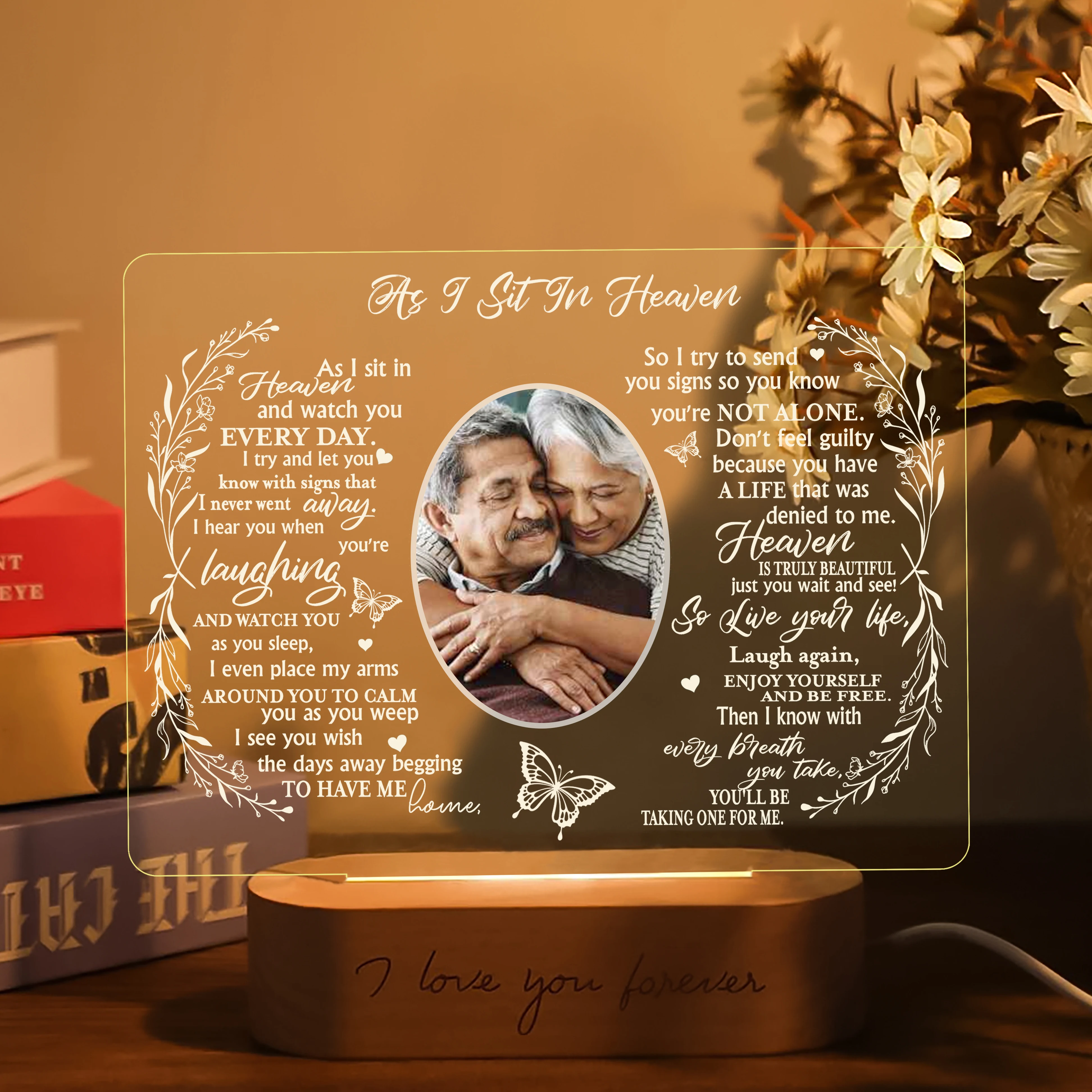 Personalized Unique Sympathy Gift For Custom In Memory Of Loved Light Up Picture Frames With Photo Text Memorial Plaque Lamp