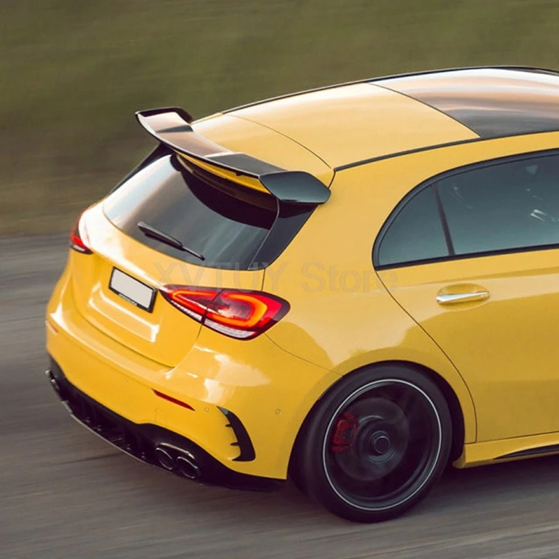 سبويلر سقف الجناح الخلفي لسيارة Mercedes Benz A Class W177 A180 A200 A220 A260 AMG 2019-2021 ABS زخرفة جسم الجناح الأسود اللامع #4