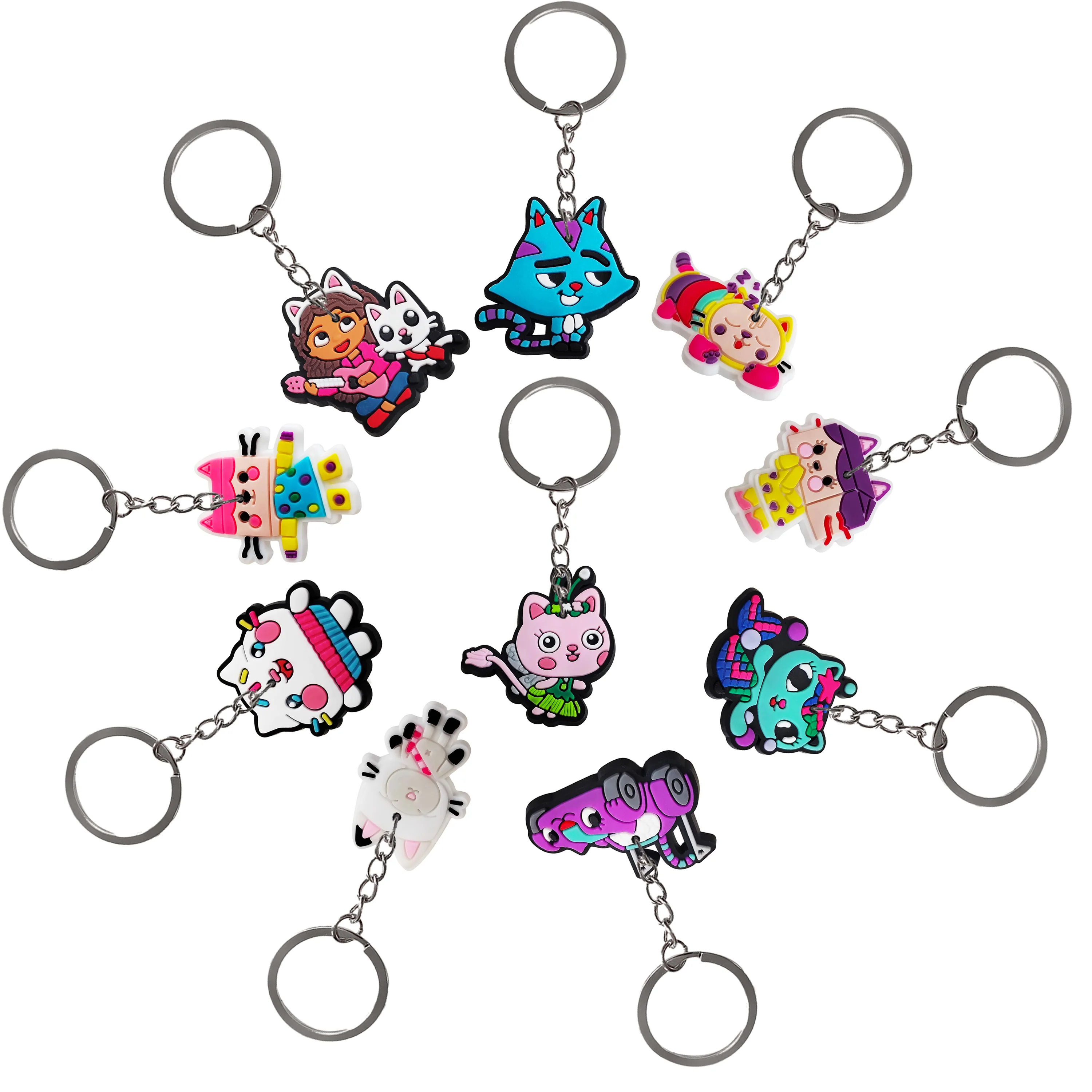 Gabby Races House Cat Keychains for Kids, Birthday Party Supplies, Gift Bag Filler Stuffer, School Carnival Reward, Party Decoration, 10PCs