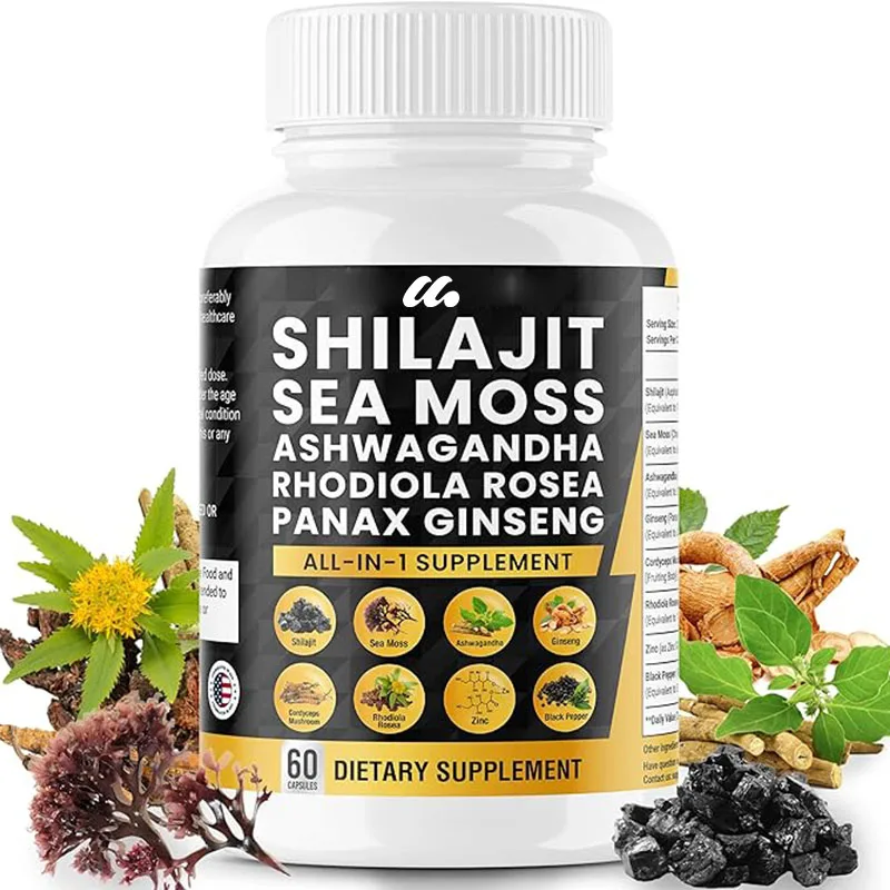 Shilajit Pure Himalayan Organic Sea Moss Panax Ginseng Cordyceps Rhodiola Rosea Zinc, Fulvic Acid & Trace Minerals