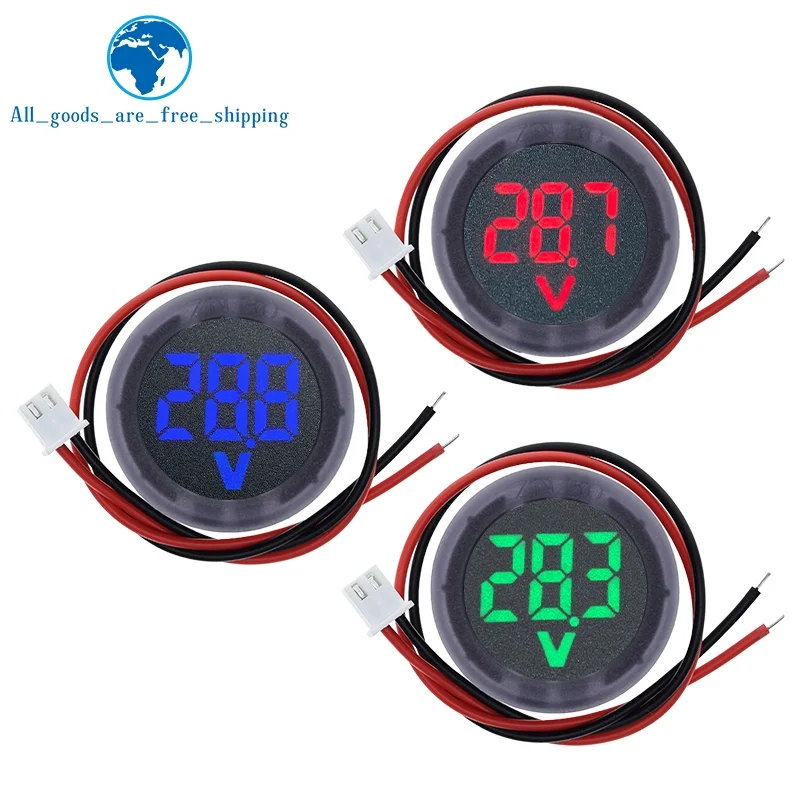 Dc 4-100V Led Digitale Display Ronde Twee-Draad Voltmeter Dc Digitale Auto Voltage Stroom Meter Volt detector Tester Monitor Pane