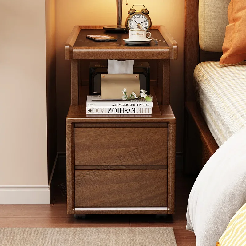 Solid wood sofa side cabinet movable rock slab side cabinet small apartment living room bedroom bedside side cabinet