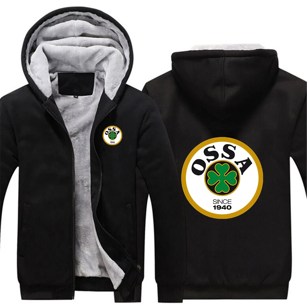 

OSSA логотип классическая ретро мотоциклетная высококачественная флисовая мужская зимняя теплая толстая куртка с капюшоном 2025 Кемпинг морозостойкое карманное пальто