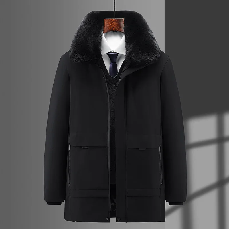 

Thiened Cotton Jaet Dad Sle Coat for Middle-Aged And ly Men with Fur Collar andpa Winter Outerwear Parka Loose F...