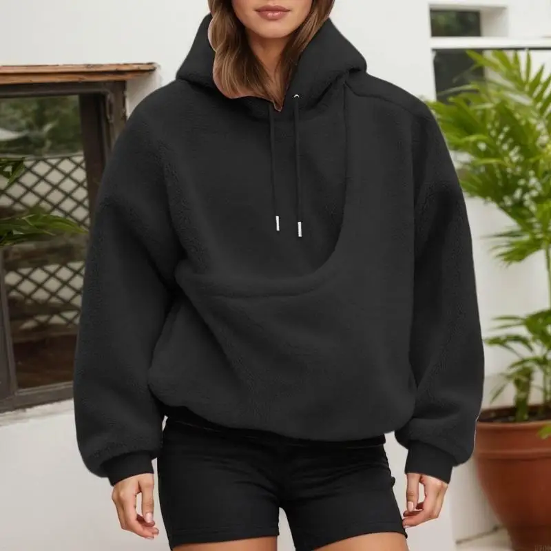 سويت شيرت 270D نسائي بغطاء للرأس من الصوف كبير الحجم مع حقيبة حمل أمامية للقطط والكلاب الأليفة