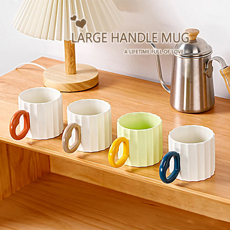 2pcs 280ml Two Color Mug Love Handle Ceramic Household Cup Milk Coffee Cup Creative Tea CupFor Couples Available Different Color