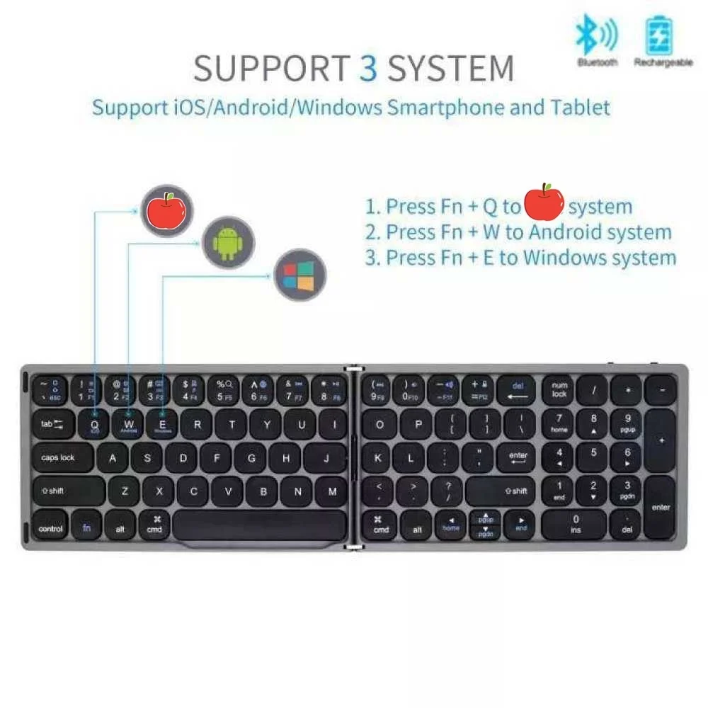 Bluetooth Portable Mini folding Wireless keyboard with Numeric Keypad for Laptop Windows Android Tablet Phone