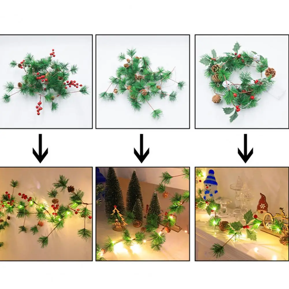 

Holiday Decoration Wreath Battery Operated Christmas Garland with Realistic Pine Needles Berries Pine Cones Indoor for Fireplace