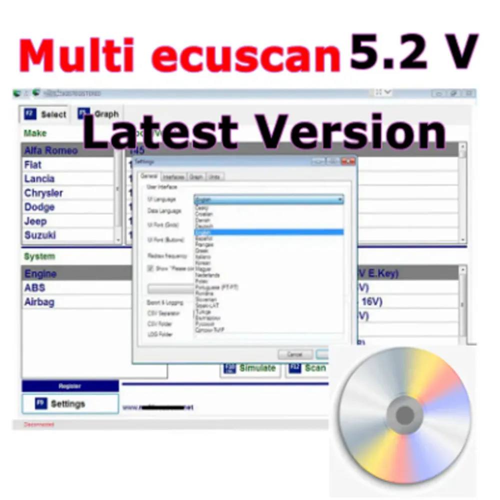 برنامج الماسح الضوئي Multiecuscan V5.2 لشركة فيات كرايسلر دودج جيب سوزوكي أداة تشخيص 2025 رائجة البيع Multiecuscan 5.2