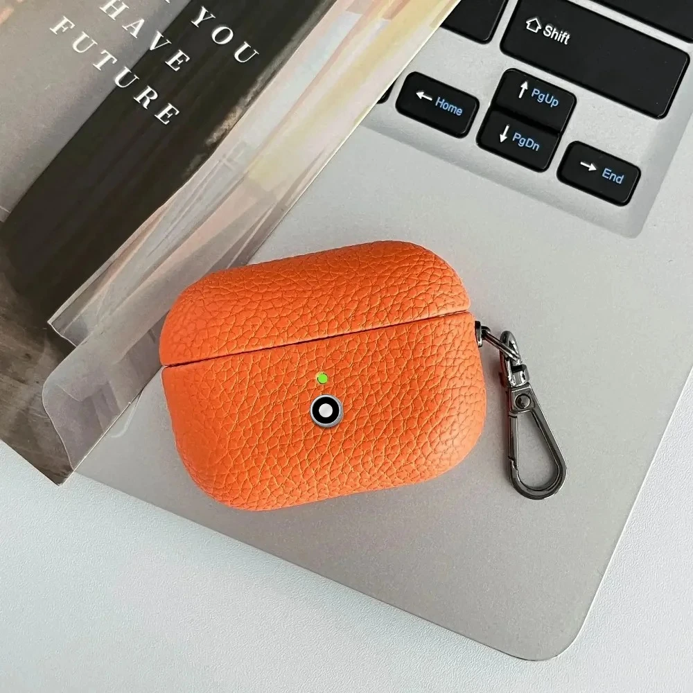 

High-end Luxury Sle Bla Lychee Leather Bluetooth Earphones Case for Airpods 4 3 2 1 Pro 3 2 1 Wireless Headphone Protect Cover