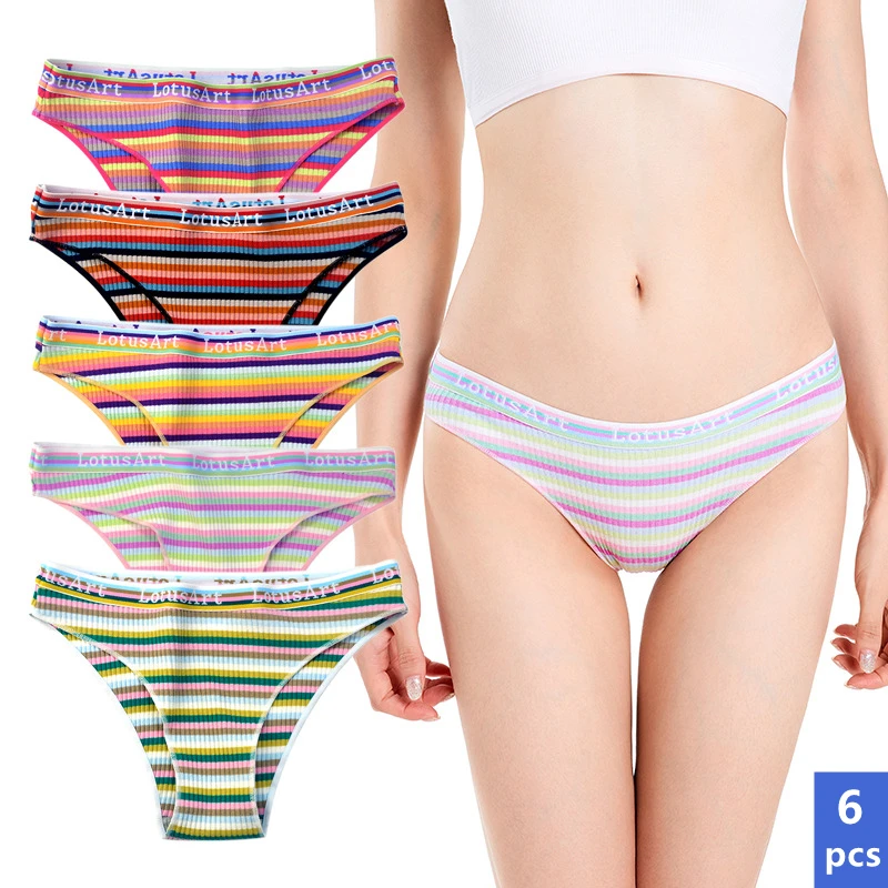 5PCS Women's Low waist sexy girls underwear cotton striped big yards high school lady briefs wholesale cotton panties