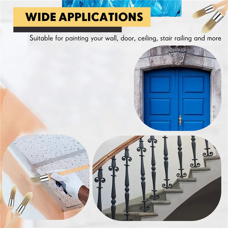 A7THK-24 шт., кисть для рисования с деревянной ручкой, инструмент для рисования с круглыми краями, кисти для рисования для углов, краев стены дома, искусство