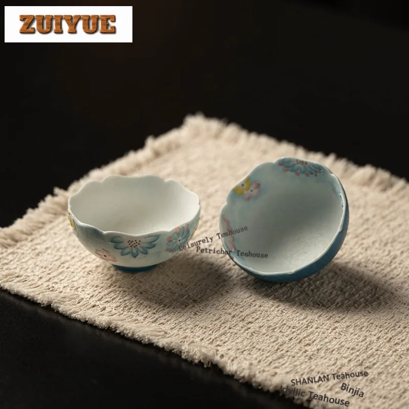 

Синяя расписная чайная чашка с цветочным узором, роскошная чайная чаша, одиночная чашка для дегустации и ароматизации чая, чашка чазан, мастер-чашка, коллекция чайных сервизов