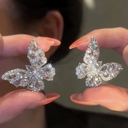 Silver Needle Zircon Butterfly Earrings for Women Personality Design Stud Earrings Luxury Fashion New High-grade Charms Jewelry