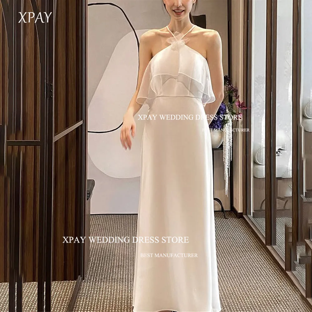 

XPAY струящийся галстук из органзы с лямкой на шее, корейское свадебное платье для фотосессии, шелковое свадебное платье с цветочным принтом и открытой спиной, индивидуальное платье невесты