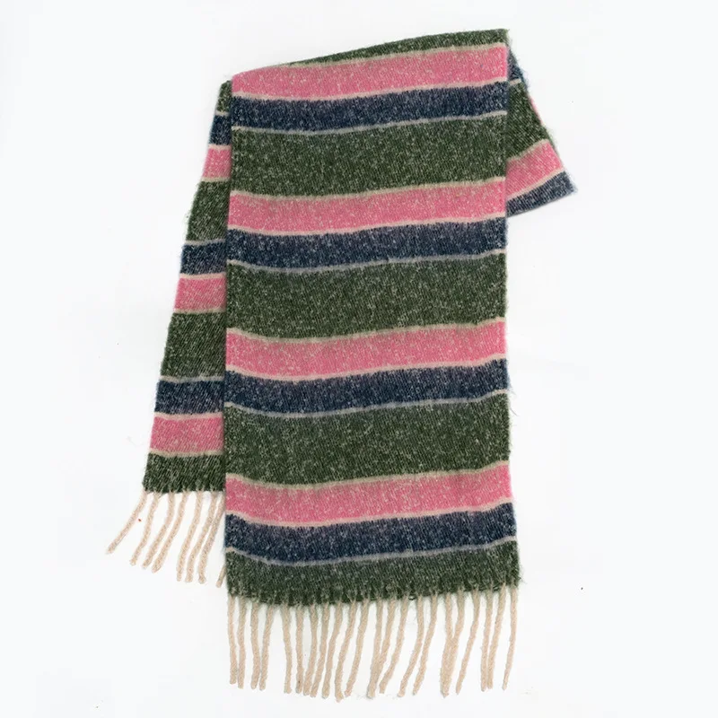 Winter Thickened Scarf Striped Colorful Rainbow Kawaii Mohair Cashmere Scarf with Tassel Winter Warm Soft Lovers Accessories