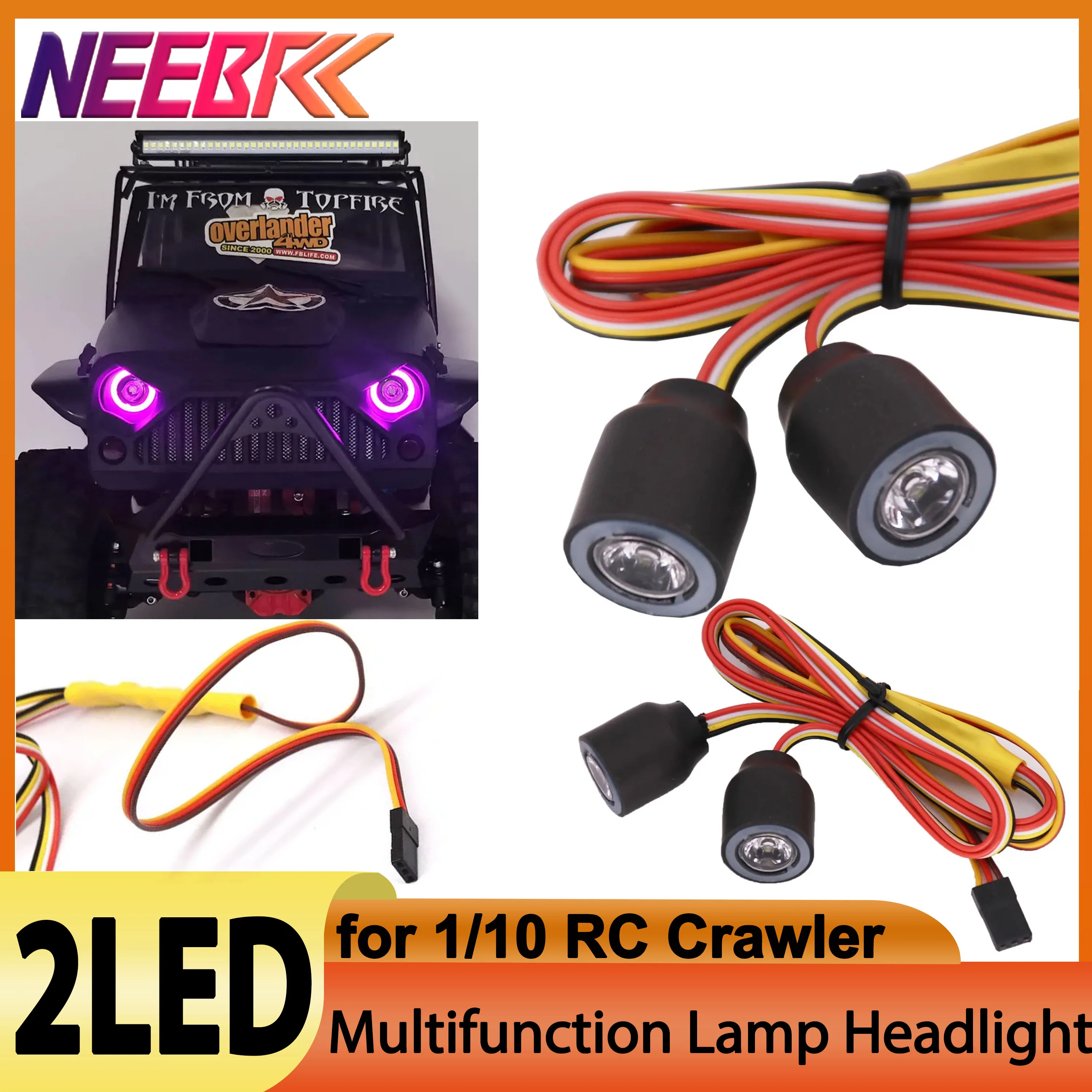 RC Car 2LED Light Universal Multifunction Lamp Headlight for 1/10 Crawler Axial SCX10 TRX4 D90 Jeep Wrangler 90046 90047 Parts
