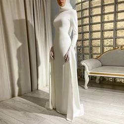 Ivory Mermaid Muslim Arabic Evening Dresses Drap Modest Flare Long Sleeves Formal Prom Gowns Dubai Occasion Party Dress vestidos