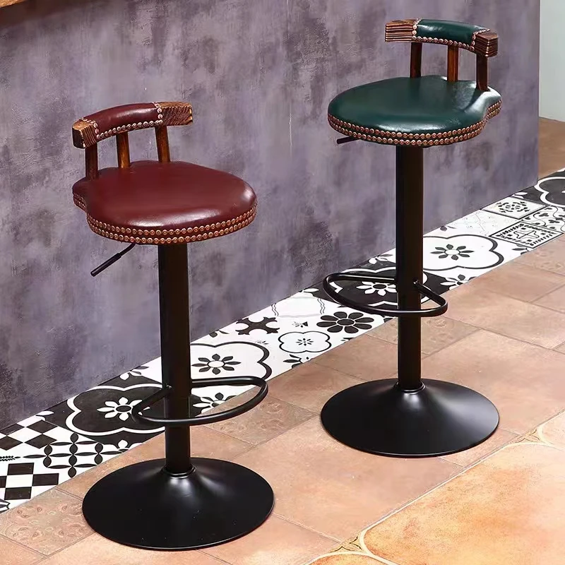 European Household Bar Chairs Adjustable Minimalistic High Metal Bar Chairs Black Back Sillas Para Barra De Cocina Furniture