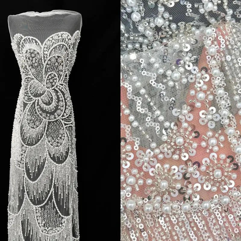 

Africa Nigerian Beaded French Mesh Lace With Sequins High Quality 2025 Embroidery Lace Sequins Lace For Wedding Dresses Women