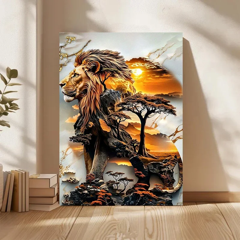 Multiple sizes 1pc frameless Canvas Painting,African Male Lion and Sunset Landscape Poster and Prints Canvas Painting Wall Art P