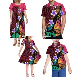 Micronesia Family Set Mumu Women'S Dress Girls' Dress With Men'S Shirt Fashion Boys' Top Polynesian Island Tailored