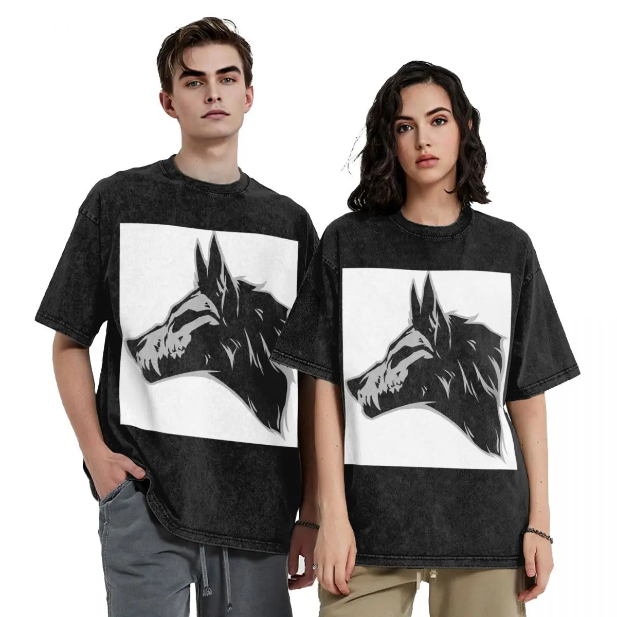 

Wolf Skull Hip Hop Short Sleeve T-Shirts Washed Tops Tees Streetwear T Shirt Harajuku for Men Women